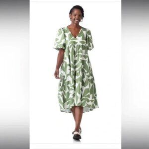 CROSBY BY MOLLIE BURCH Brawley Dress, Everglades Green/ White Leaf Print, Size S